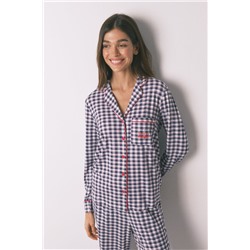 Pijama camisero largo punto suave cuadros