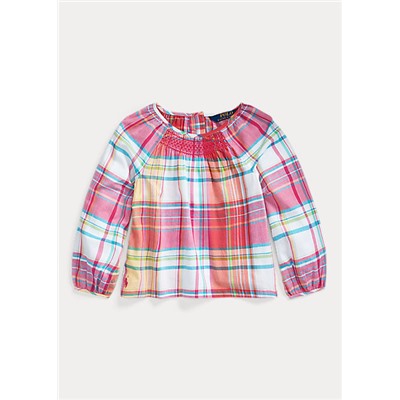 Girls 2-6x Smocked Cotton Madras Top