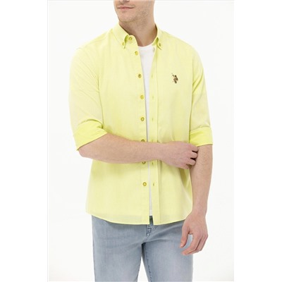Erkek Neon Sarı Uzun Kollu Basic Gömlek