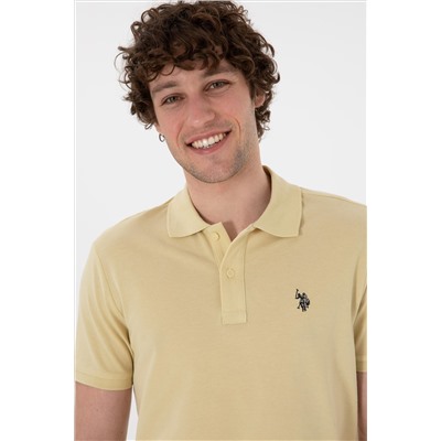 Erkek Slim Fit Polo Yaka Açık Haki Basic Tişört