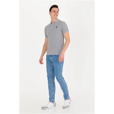 Erkek Gri Melanj Basic Polo Yaka Tişört