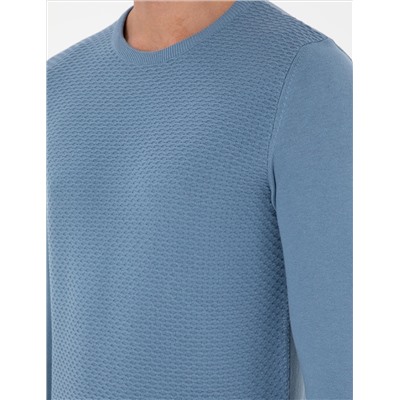 Koyu Mavi Slim Fit Bisiklet Yaka Triko Kazak