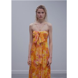 Vestido plisado escote lazo