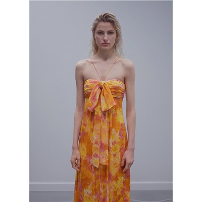Vestido plisado escote lazo