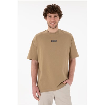 Erkek Oversize Fit Bisiklet Yaka Haki Tişört
