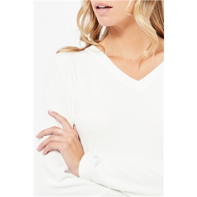 Camiseta de pijama regular fit de terciopelo - Blanco