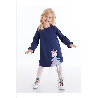 Denokids Lilycorn Unicorn Lacivert Kız Çocuk Elbise CFF-20K1-019