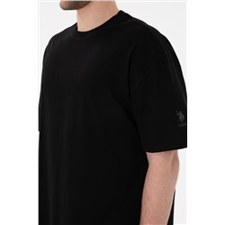 Erkek Long Fit Bisiklet Yaka Siyah Basic Tişört