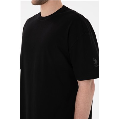 Erkek Long Fit Bisiklet Yaka Siyah Basic Tişört