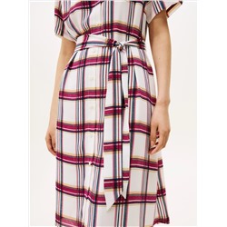 Plaid Georgette Belted Shirtdress