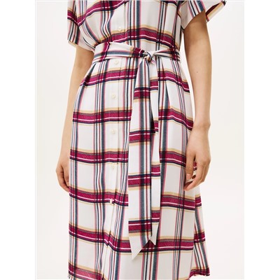 Plaid Georgette Belted Shirtdress