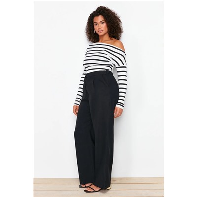 Siyah Yüksek Bel Wide Leg Geniş Paça Dokuma Kumaş Pantolon TBBSS24AR00022