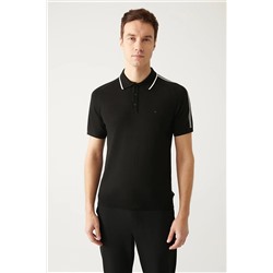 Avva Siyah Polo Yaka Omuzu Çizgi Detaylı Ribanalı Regular Fit Triko T-shirt A31Y5114