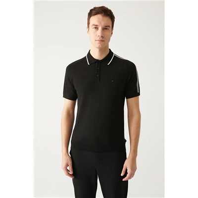 Avva Siyah Polo Yaka Omuzu Çizgi Detaylı Ribanalı Regular Fit Triko T-shirt A31Y5114
