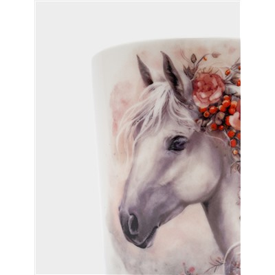 Кружка, 450 мл, фарфор F, белая, Лошадь с цветами, Horse