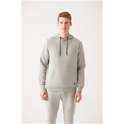 Gri Kapüşonlu Yaka İçi Polarlı 3 İplik Pamuklu Regular Fit Standart Kesim Unisex Sweatshirt
