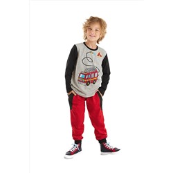 Denokids İtfaiye Erkek Çocuk Gri T-shirt Kırmızı Pantolon Takım CFF-23S1-011