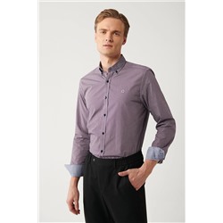Avva Erkek Bordo Düğmeli Yaka %100 Pamuk Desenli Slim Fit Dar Kesim Gömlek A32Y2179