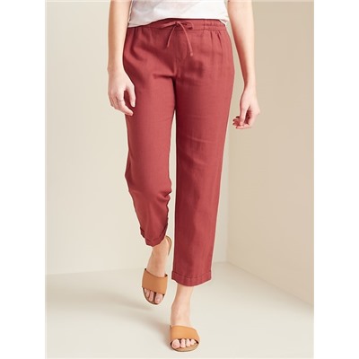 Mid-Rise Cropped Linen-Blend Pants for Women