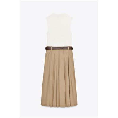 CONTRAST BELTED DRESS