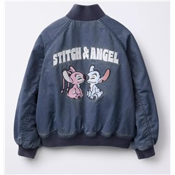 Куртка-бомбер с принтом Disney Stitch and Angel с эффектом потертости