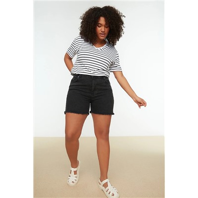Trendyol Curve Siyah Yüksek Bel Esnek Skinny Denim Şort & Bermuda TBBSS22AP0008