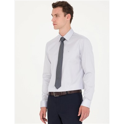 Gri Slim Fit Uzun Kollu Basic Gömlek