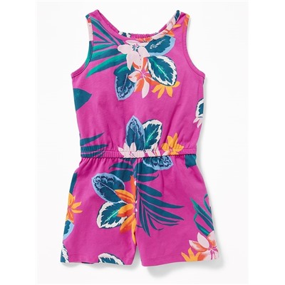 Printed Jersey Racerback Romper for Girls