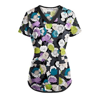 UA Beautiful Bloom Pewter Scrub Top