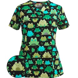 White Cross Scrubs Hop Happy Print Top