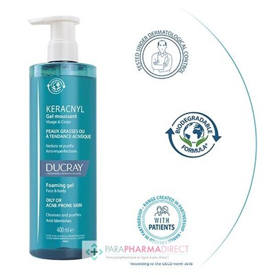 Ducray Keracnyl Gel Moussant Peaux à Tendance Acnéique 400ml
