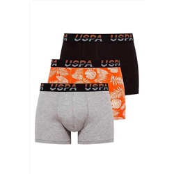 U.S. Polo Assn. Erkek Gri Melanj - Lacivert - Turuncu 3 Lü Boxer 80211INT