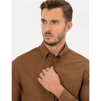 Kahverengi Slim Fit Uzun Kollu Gömlek