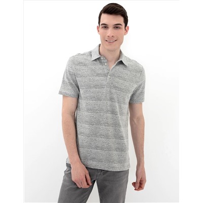 Gri Melanj Slim Fit Baskılı Polo Yaka Tişört