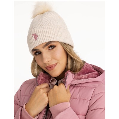 WOMENS POM POM MARLED BEANIE