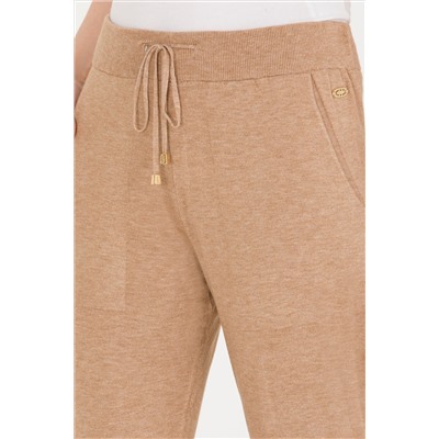 Kadın Camel Melanj Slim Fit Triko Pantolon