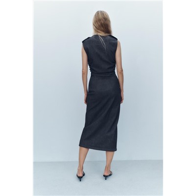 Z1975 DRAPED DENIM MIDI DRESS WITH BELT