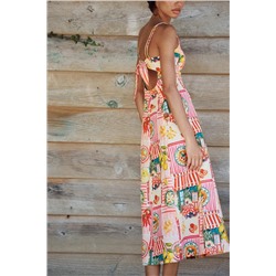 PATCHWORK PRINT MIDI DRESS WITH LINEN BLEND
