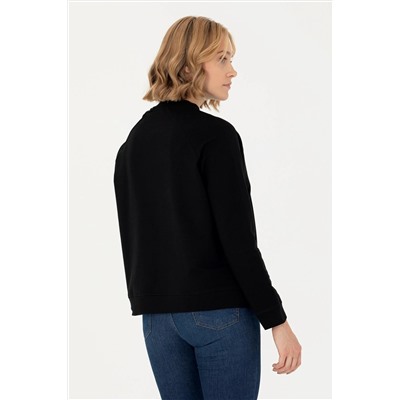 Kadın Siyah Bisiklet Yaka Sweatshirt