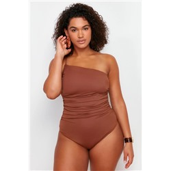 Trendyol Curve Kahverengi Tek Omuz Mayo TBBSS24AM00014