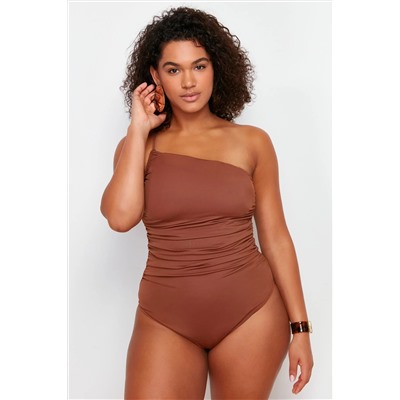 Trendyol Curve Kahverengi Tek Omuz Mayo TBBSS24AM00014