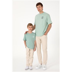 Erkek Oversize Fit Bisiklet Yaka Su Yeşili Tişört