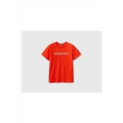 United Colors of Benetton Erkek Çocuk Nar Çiçeği Benetton Logolu T-shirt Kırmızı 223P3I1XC10BI