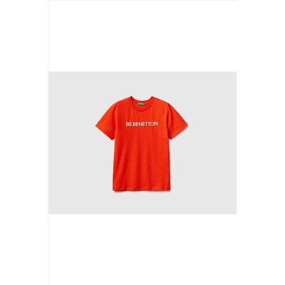 United Colors of Benetton Erkek Çocuk Nar Çiçeği Benetton Logolu T-shirt Kırmızı 223P3I1XC10BI
