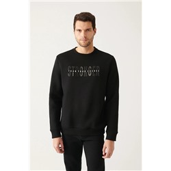 Avva Erkek Siyah Bisiklet Yaka 3 Iplik Içi Polarlı Baskılı Standart Fit Normal Kesim Sweatshirt A22y1132 A22Y1132