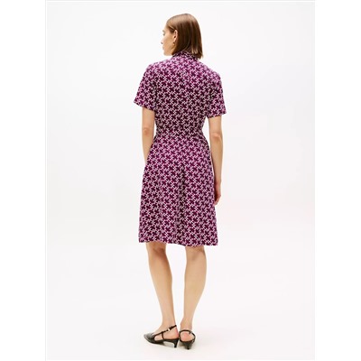 Monogram Print Belted Shirtdress