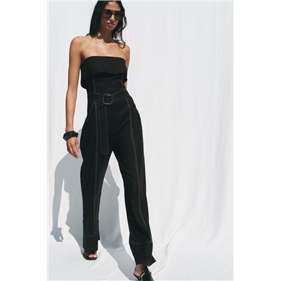 STRAPLESS LINEN BLEND JUMPSUIT