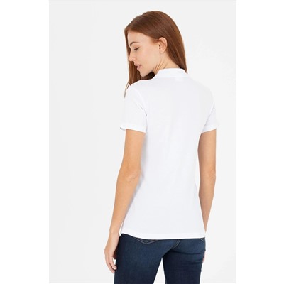 Kadın Beyaz Basic Polo Yaka Tişört
