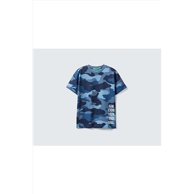 United Colors of BenettonErkek Çocuk Lacivert Mix Slogan Yazı Baskılı Desenli T-shirt