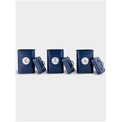 Набор банок для сыпучих продуктов, 3 пр, 1.45 л, h18 см, синие, Grantham